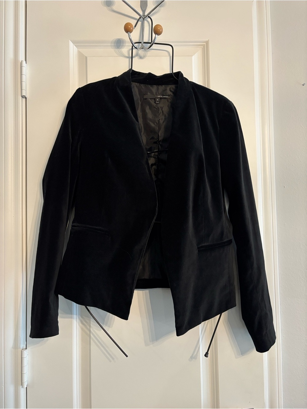 Harve Benard Black Women's Velvet Open-Front Blazer Jacket. 6